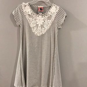 grey and white dress